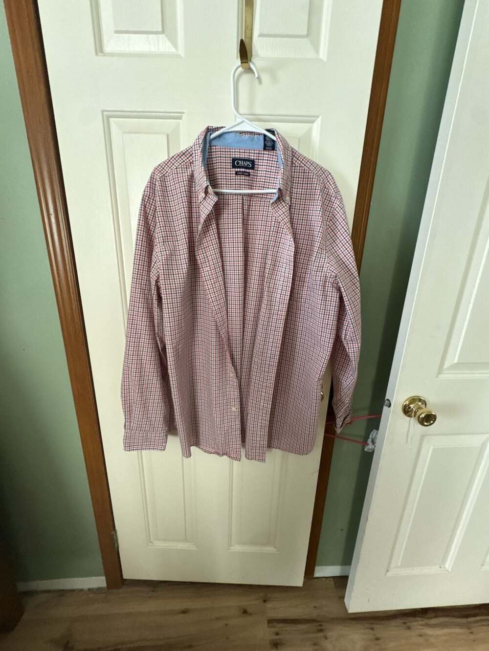 Chaps Easy Care Button Up Shirt Size XL Red Blue Check Long Sleeve